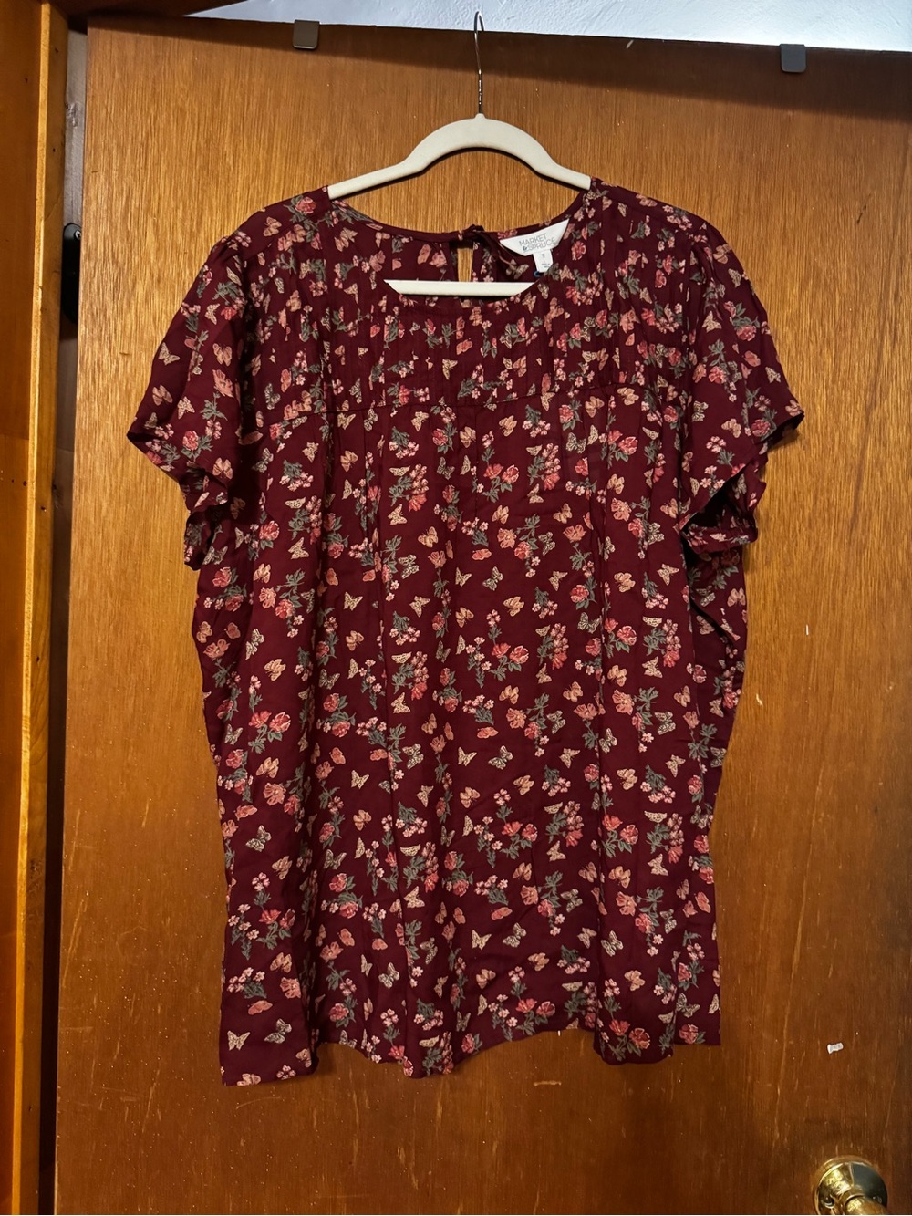 Market & Spruce Floral Short-Sleeve Blouse - Burgundy